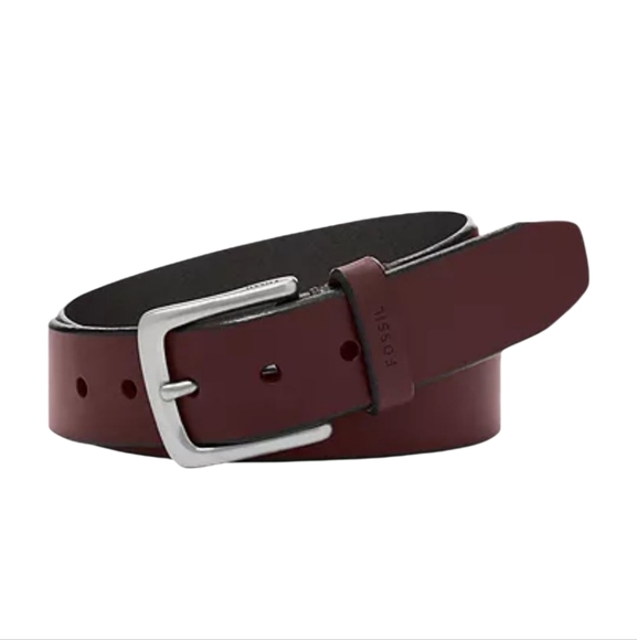 Fossil Joe Leather Casual Belt - Wine sz 34 - Picture 1 of 9